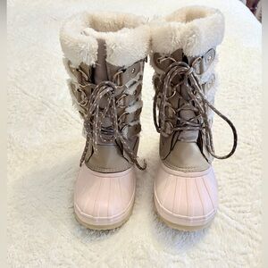 Pink and Cream Fur-Lined Boots